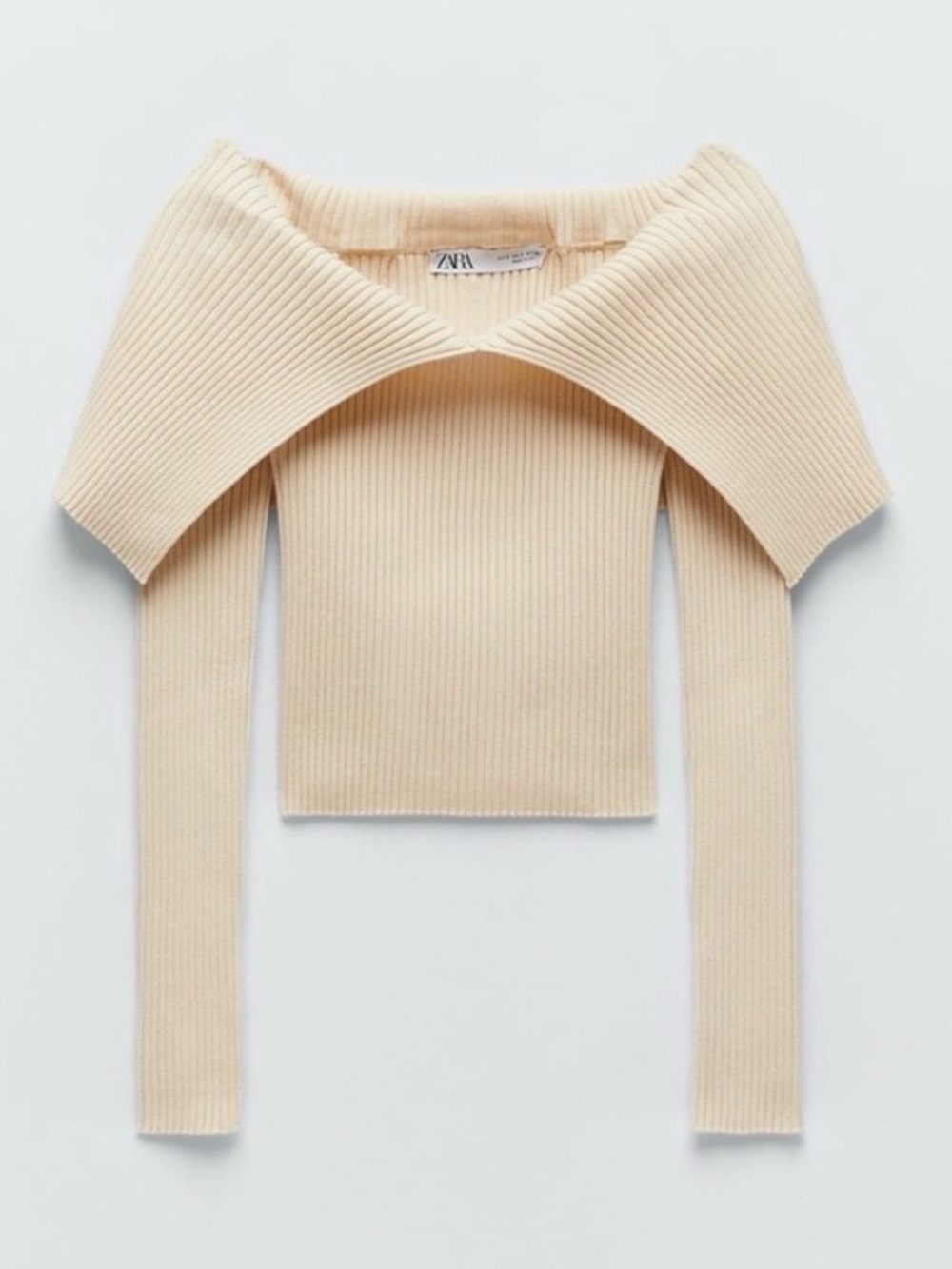 ZARA Cream Ribbed Off-Shoulder Sweater size xl